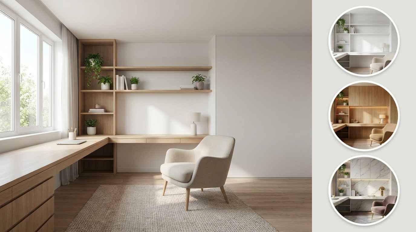 يقوم EzRemove AI Room Design بمعاينة تخطيطات وأنماط وأفكار تجديد جديدة من صورة الغرفة التي تم تحميلها.