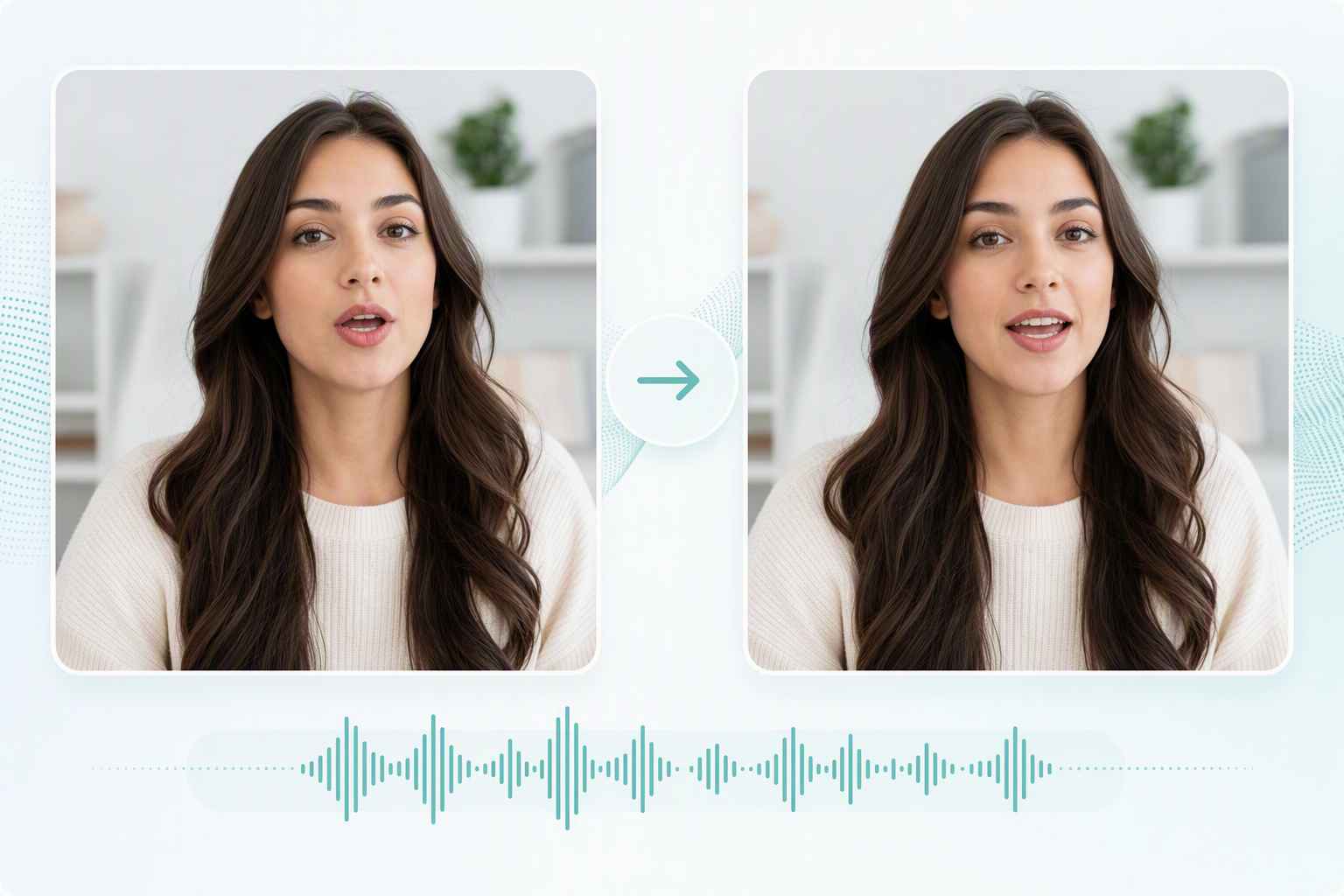 EzRemove AI लिप सिंक चेहरे की गतिविधियों को ऑडियो से मिलाकर पोर्ट्रेट को स्वाभाविक रूप से बोलता हुआ बनाता है।