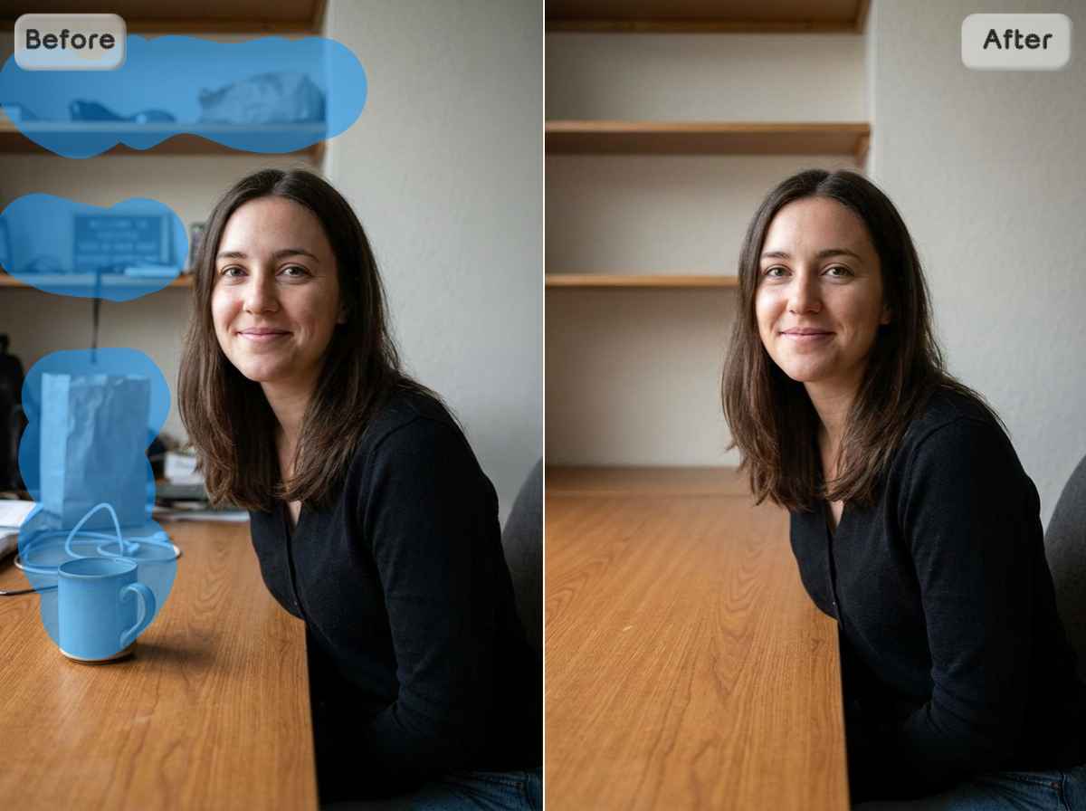 EzRemove AI Photo Studioが肖像画の背景から気になるオブジェクトを除去し、よりクリーンな個人写真を作成。