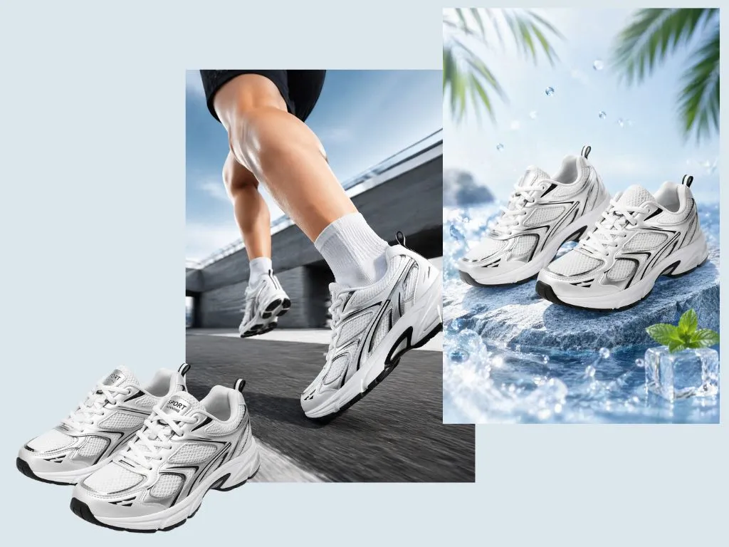 KI-Produktinszenierung für Lifestyle-Sneaker-Produktfotos
