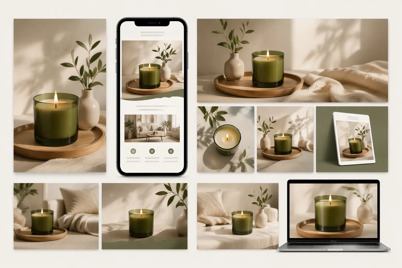 KI-Produktinszenierung erstellt Lifestyle-Kerzenfotos für E-Commerce