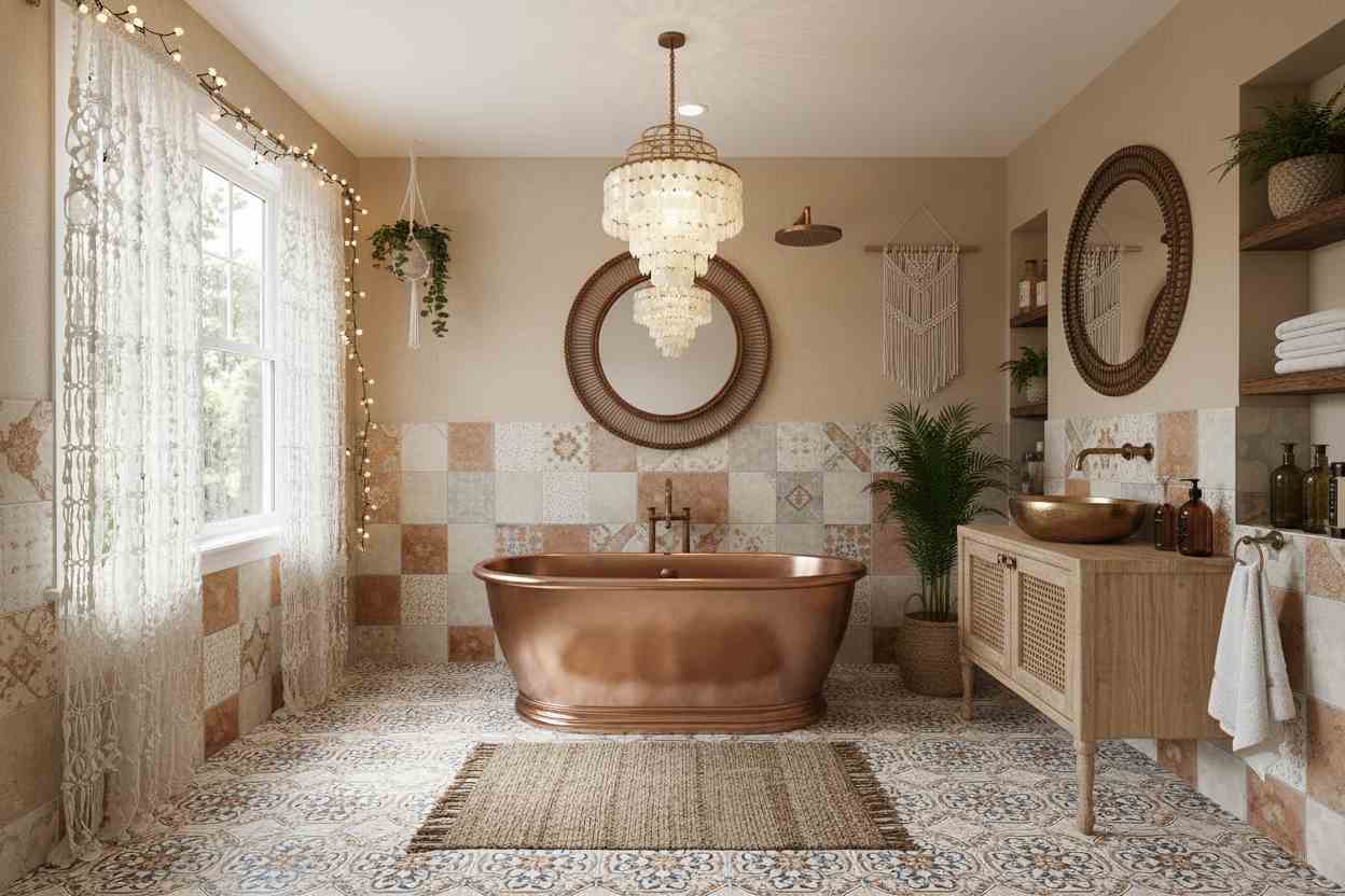 Phòng tắm phong cách retro được trang trí và cải tạo bởi trình lập kế hoạch phòng AI