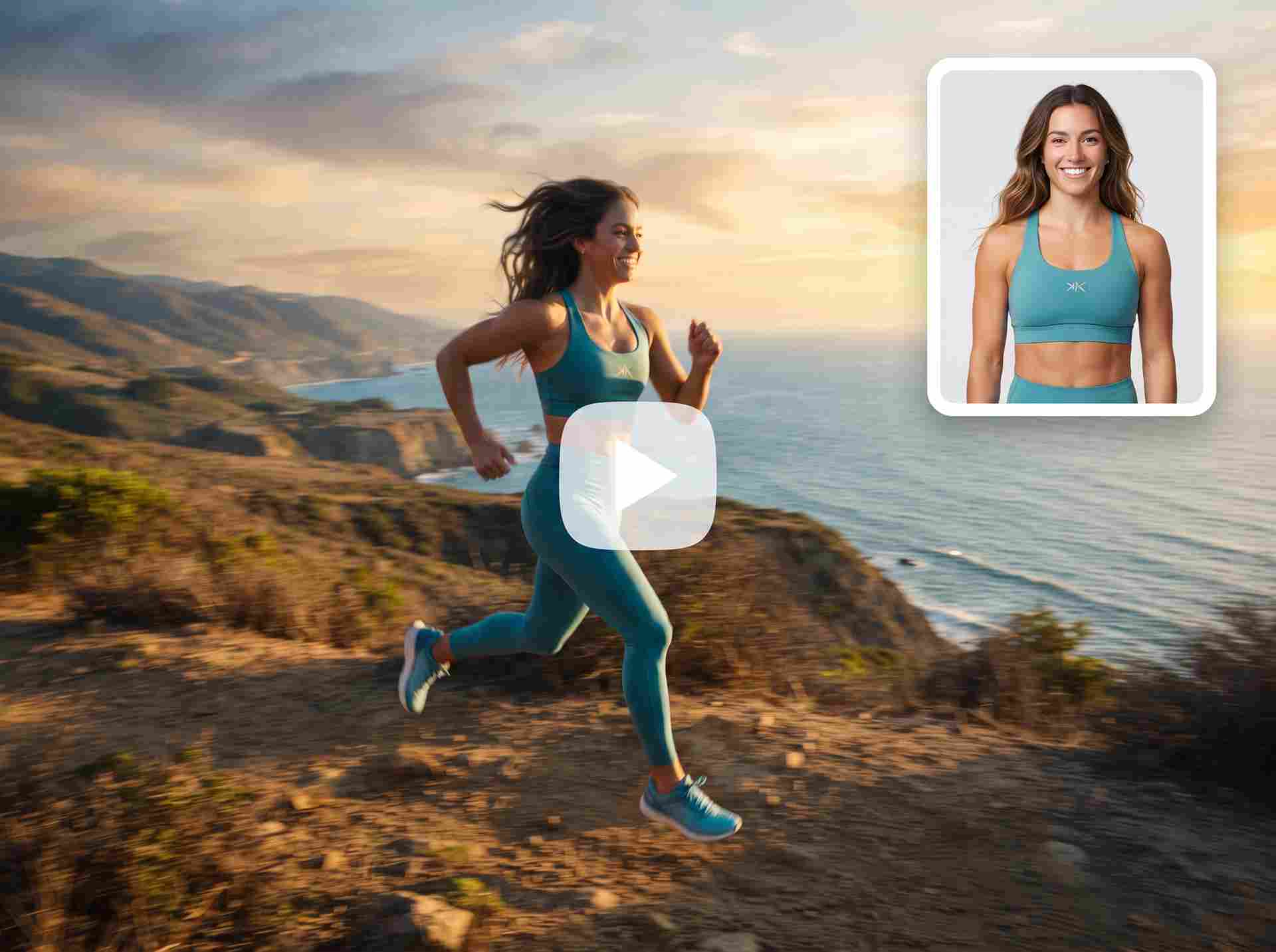 EzRemove Image to Video AI turning a fitness portrait into a dynamic outdoor running video.