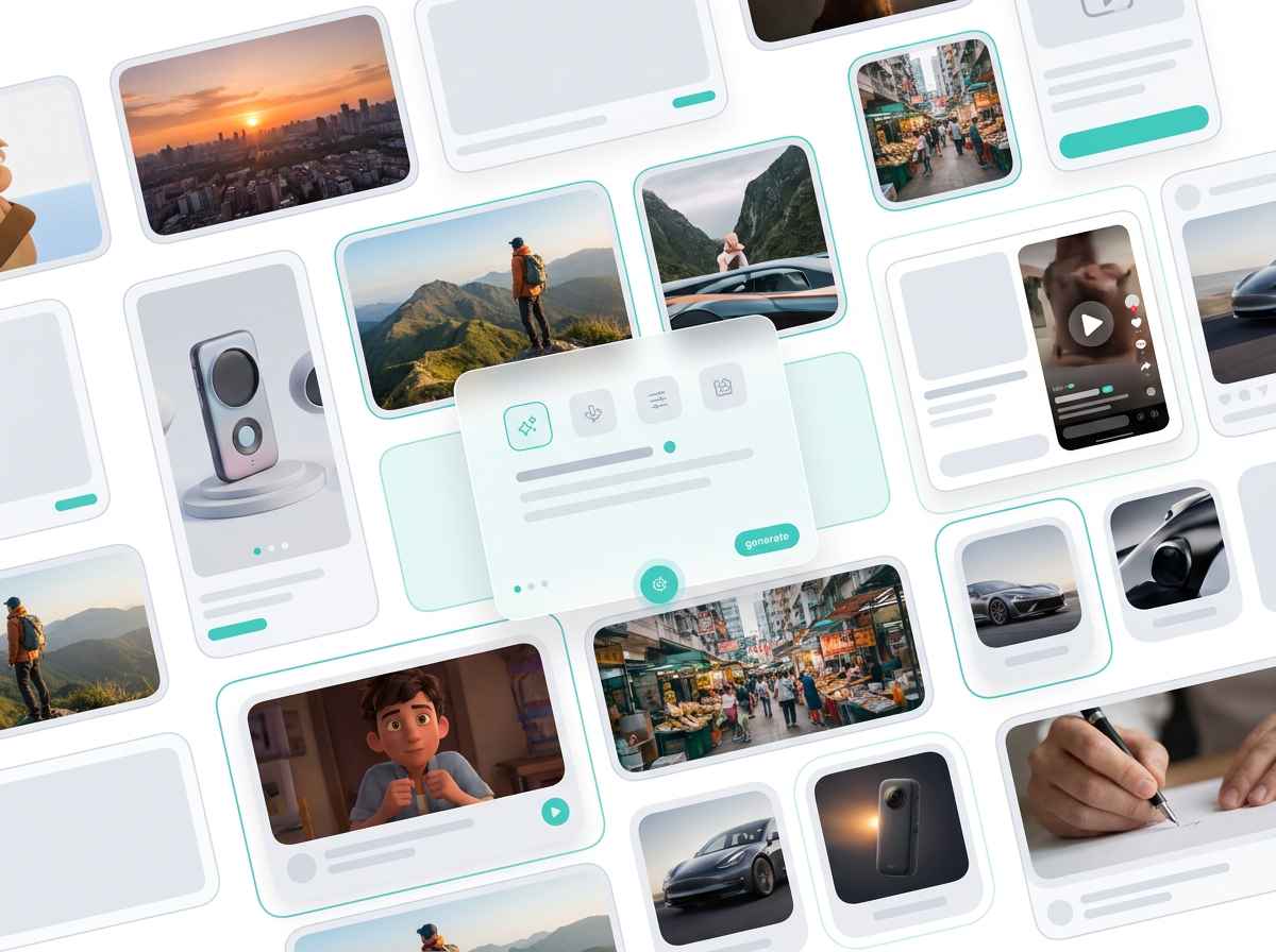 EzRemove AI Video Generator interface showcasing diverse AI-generated video scenes for travel, products, social media, and creative content.