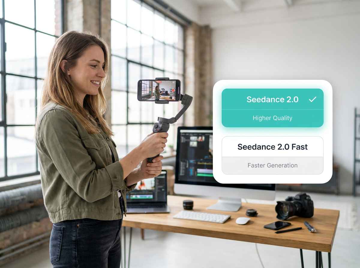EzRemove AI Video Generator model selection with Seedance 2.0 and Seedance 2.0 Fast for quality or faster generation.