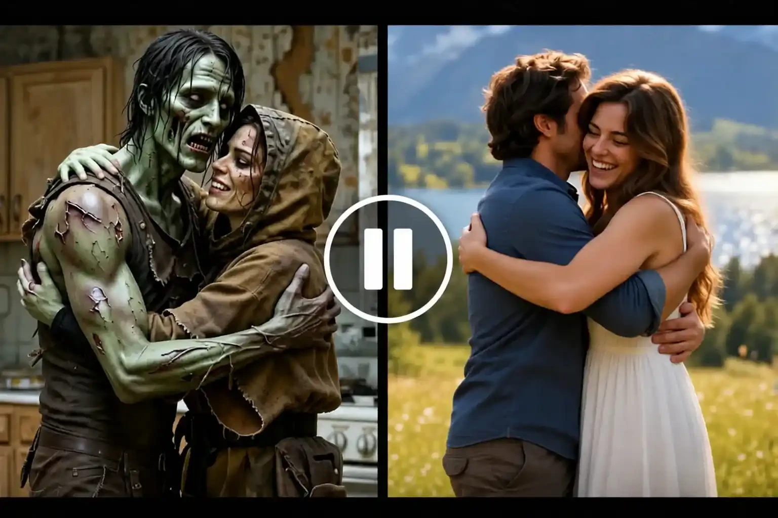 AI Zombie Video Generator preserving recognizable faces from two clear source photos