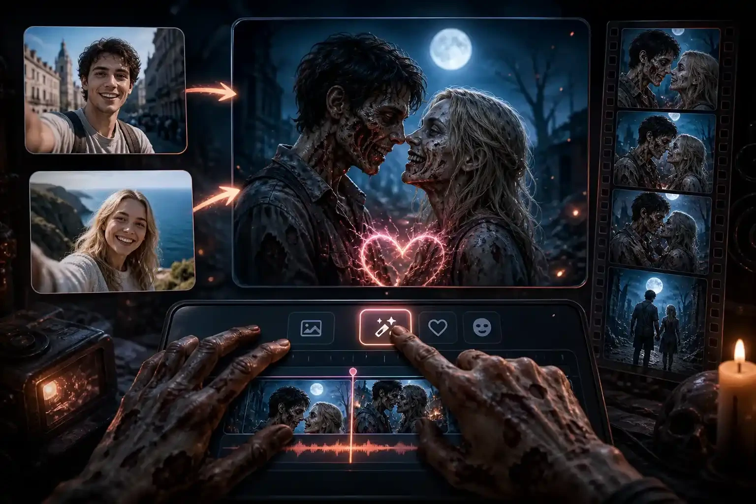 AI Zombie Video Generator creating an anniversary zombie love story for a couple