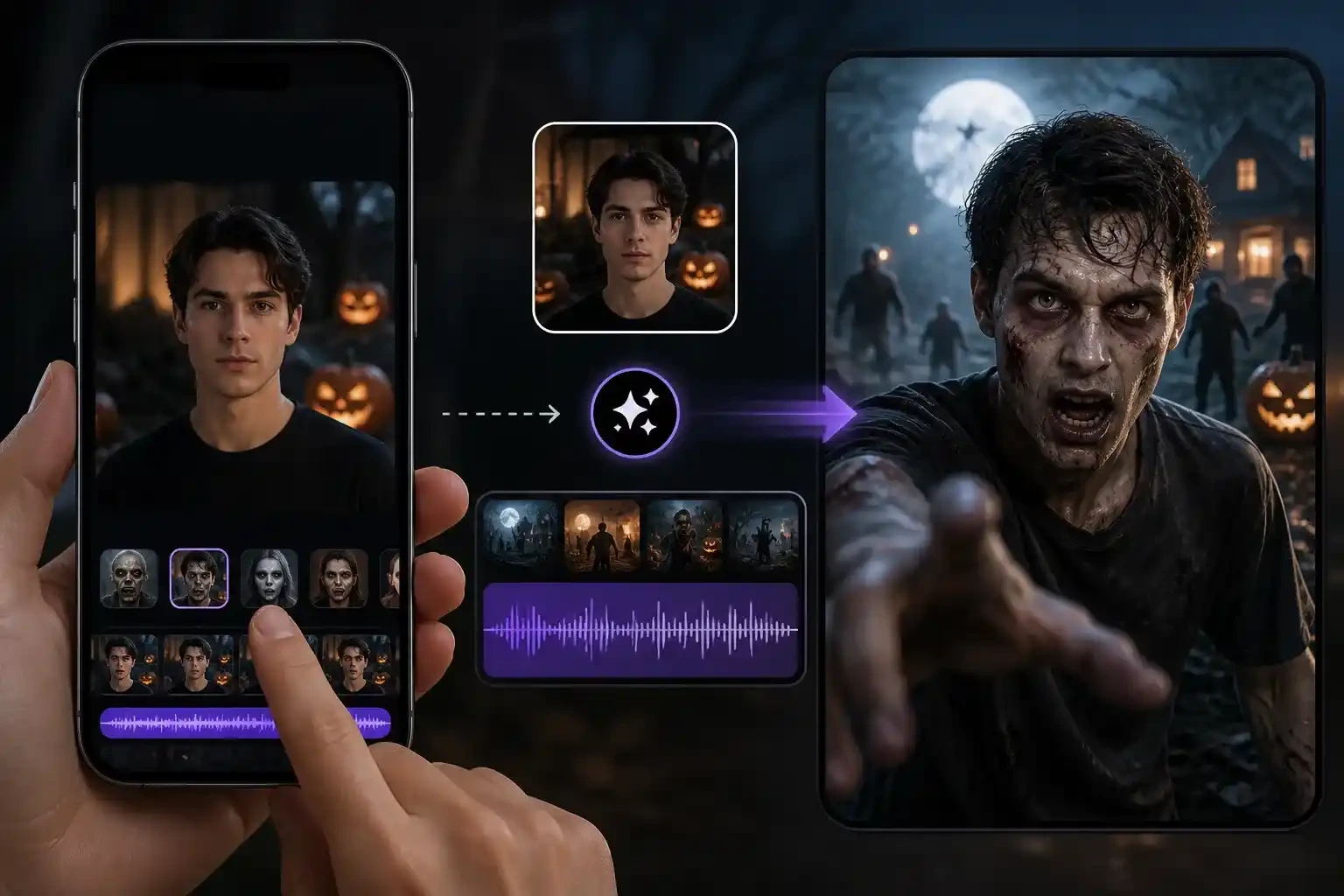 AI Zombie Video Generator creating a Halloween and seasonal zombie video