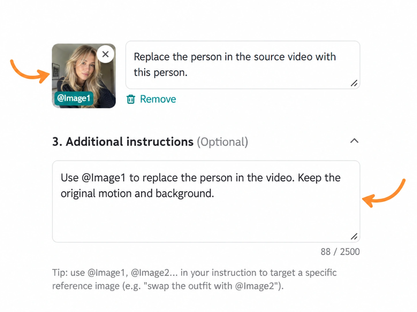 Genjutsu AI reference image and instructions with arrows highlighting the image and description fields