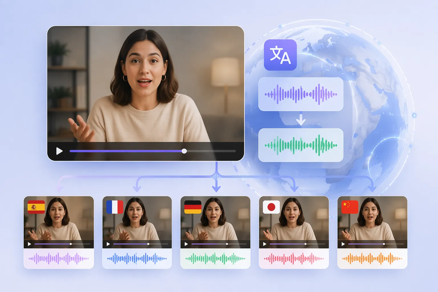 AI リップシンクビデオジェネレーター 1 人のスピーカーのビデオを複数の言語に翻訳する