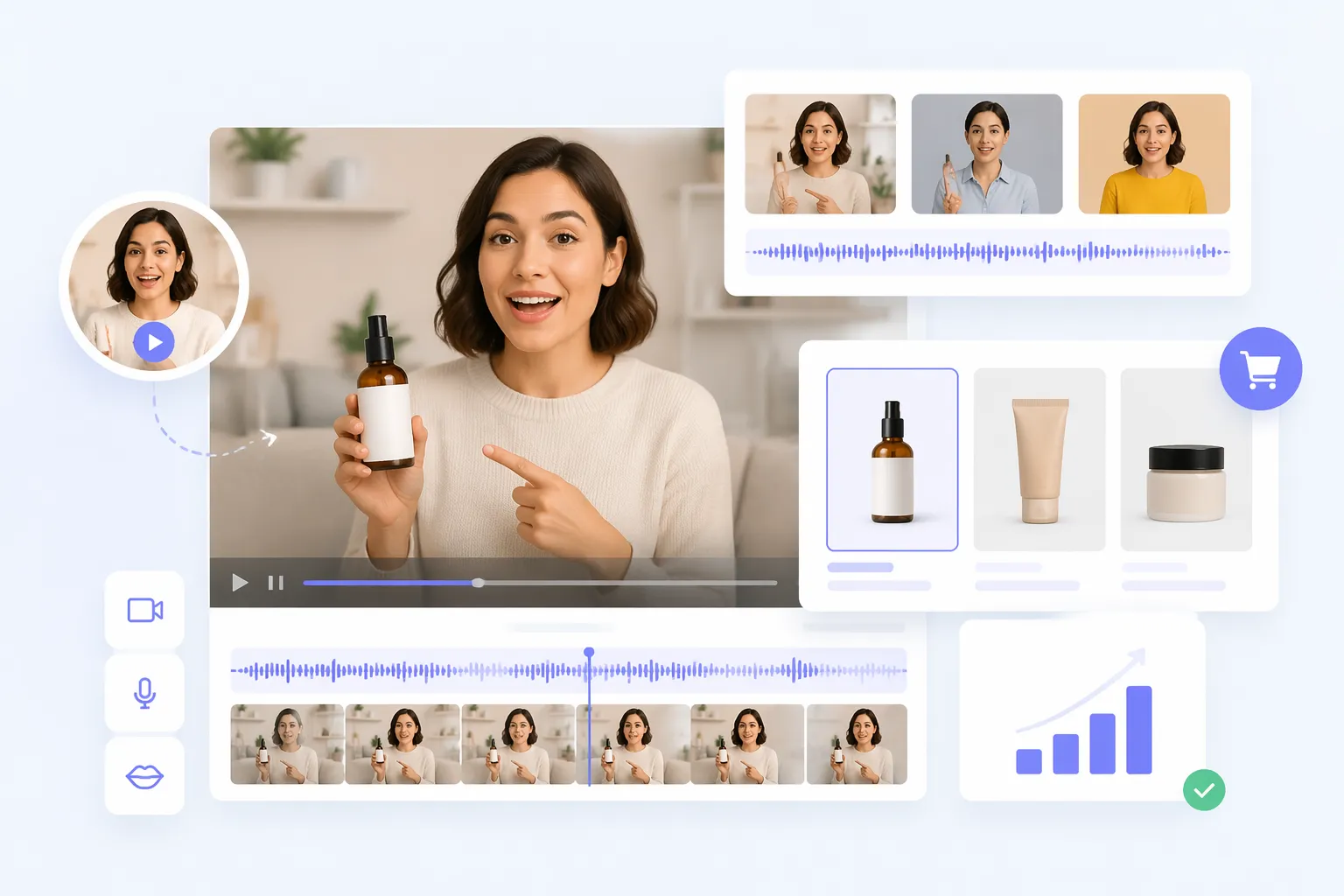 AI リップシンクビデオジェネレーター 製品デモと e コマース マーケティング ビデオの作成用