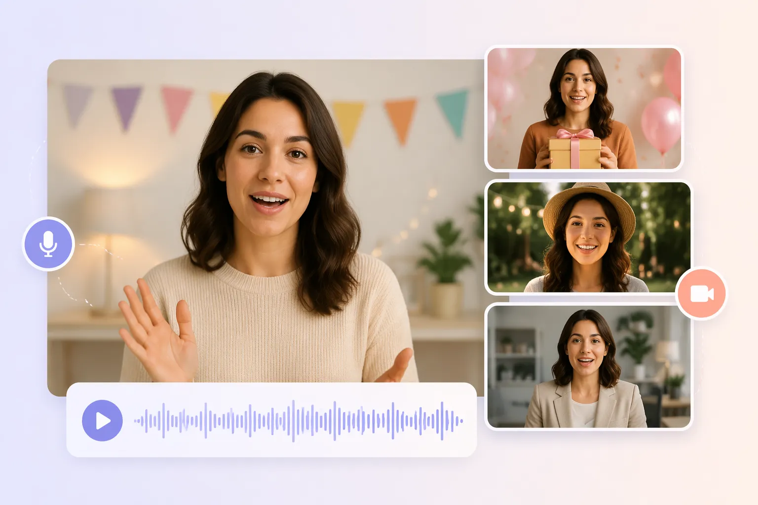AI リップシンクビデオジェネレーター 1 つの音声トラックから複数のトーキングビデオバージョンを作成する