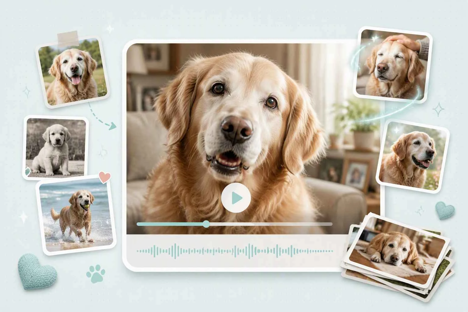 EzRemove Animali parlanti riporta in vita i ricordi preferiti dei golden retriever come un sentito video parlante di animali domestici.