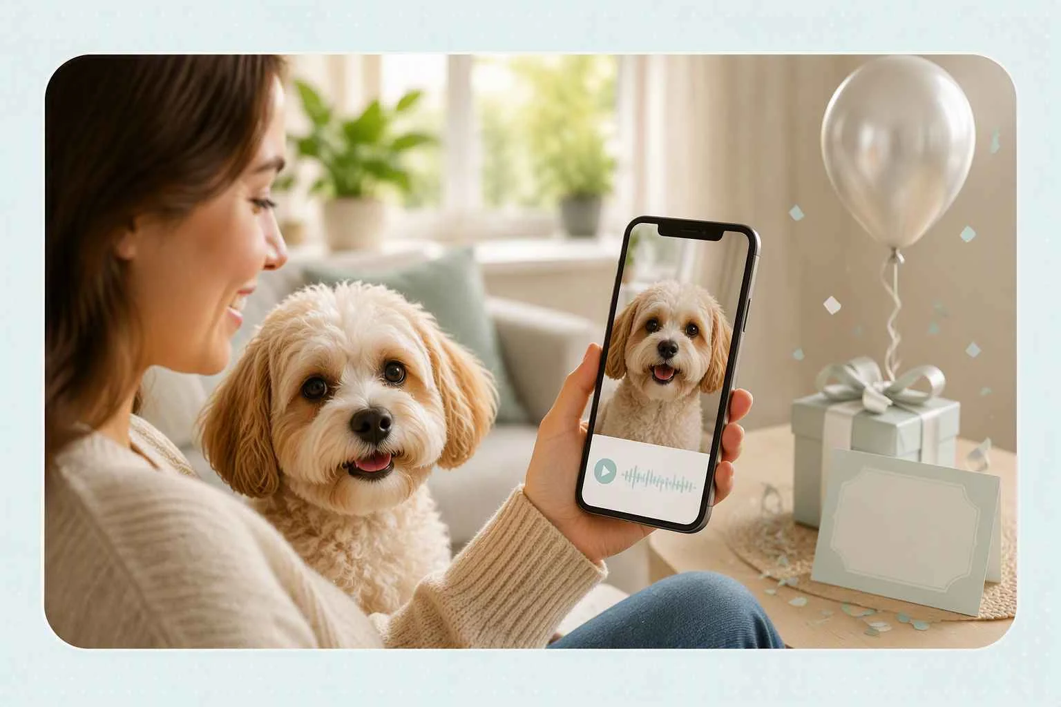 EzRemove Animali parlanti aiuta il proprietario di un animale domestico a creare un saluto con un cane parlante per amici e familiari.