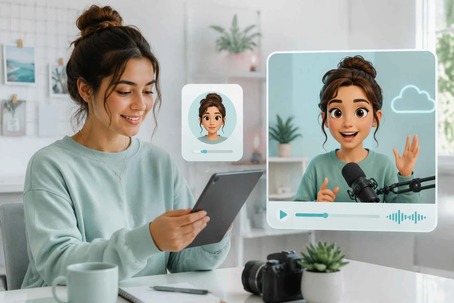 Creator making an AI talking cartoon for social media intros with EzRemove
