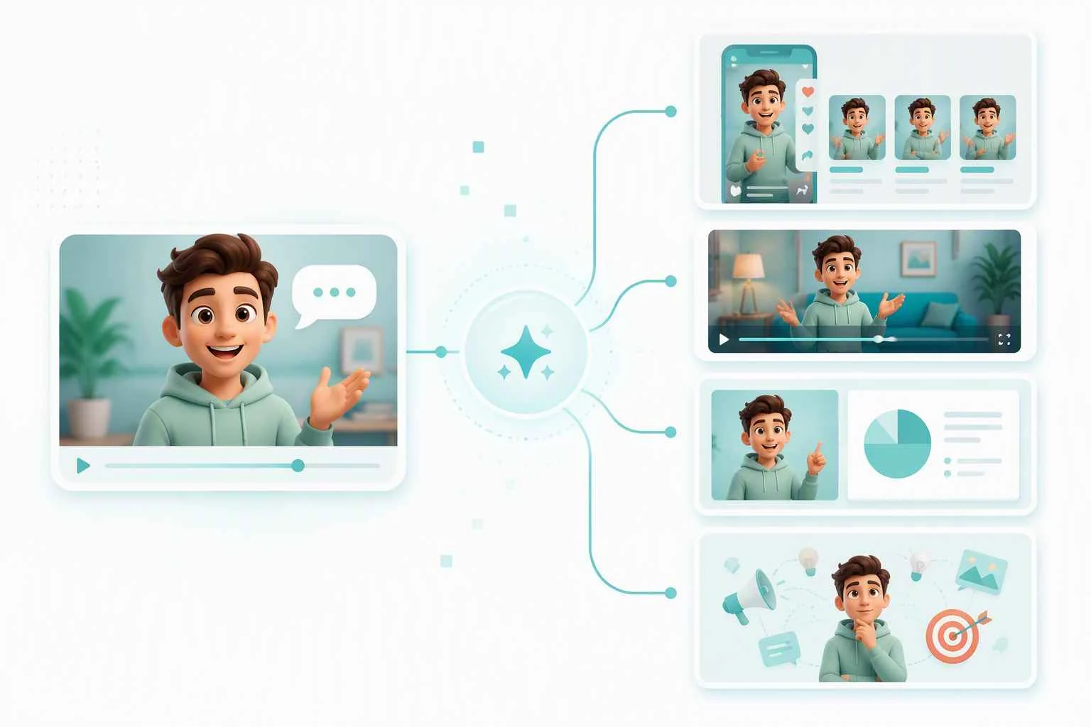 EzRemove AI talking cartoon used across social posts, videos, presentations, and campaigns