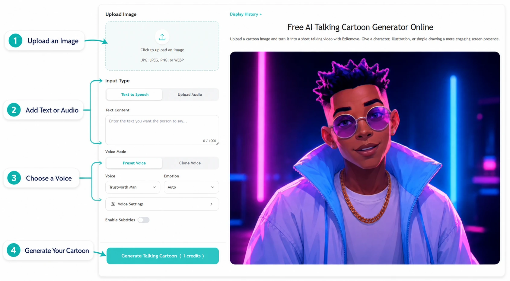 Talking Cartoon creation workflow in EzRemove