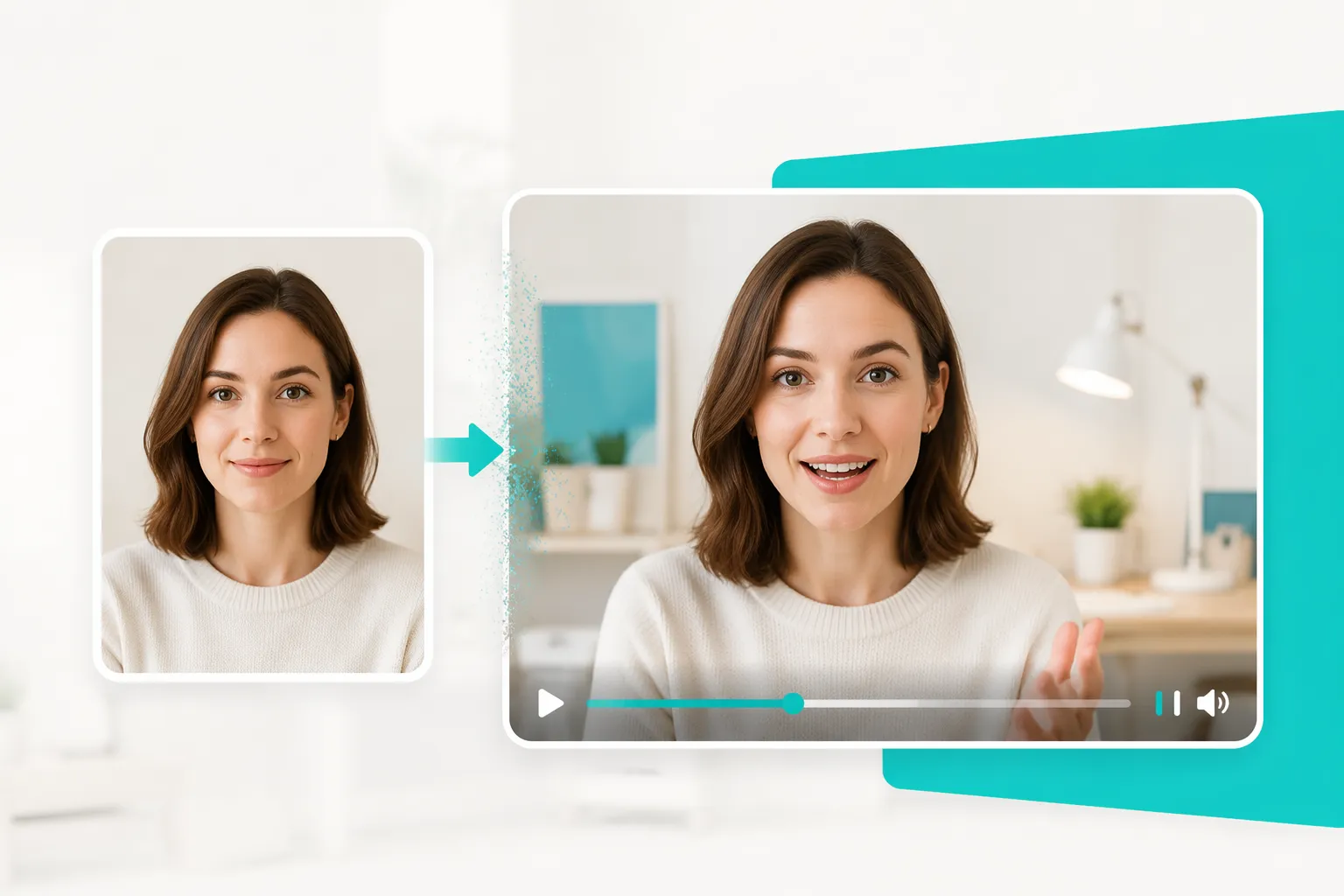 EzRemove AI talking photo workflow showing a portrait transformed into a speaking video preview.